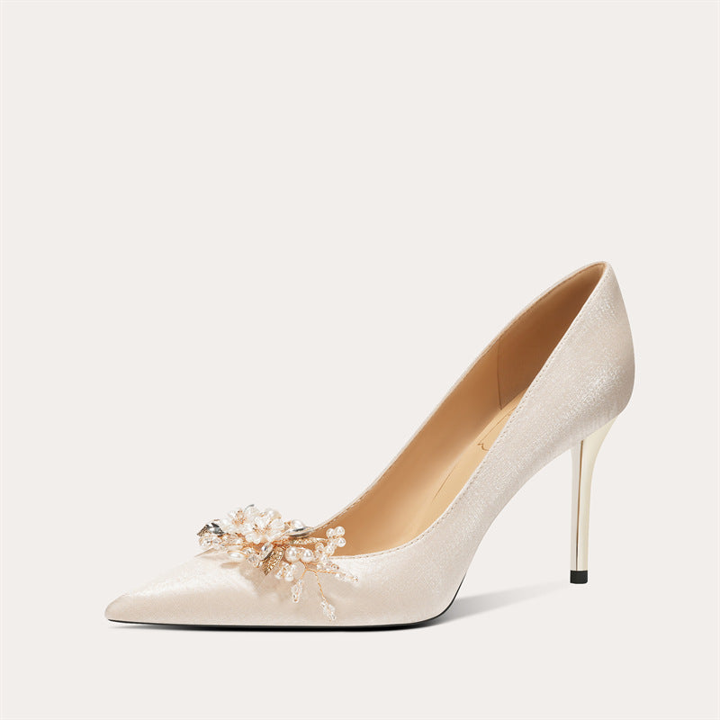 Wedding Dress Satin Bridal French Suit Pointed Women's Fashion Shoes
