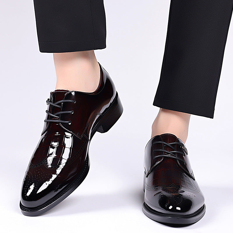 Men's Wear British Style Crocodile Pattern Carved Leather Shoes