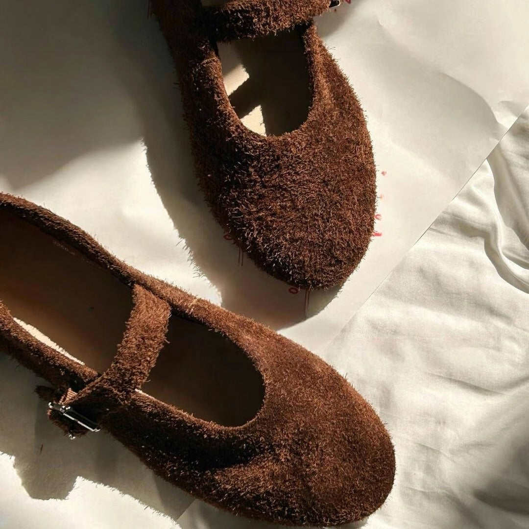 Women's Mary Jane Ballet Flat Bottom Retro Buckle Brushed Women's Fashion Shoes