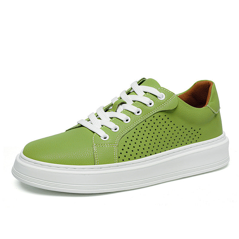 Men's White Cowhide Soft Bottom Breathable Plus Size Men's Board Shoes