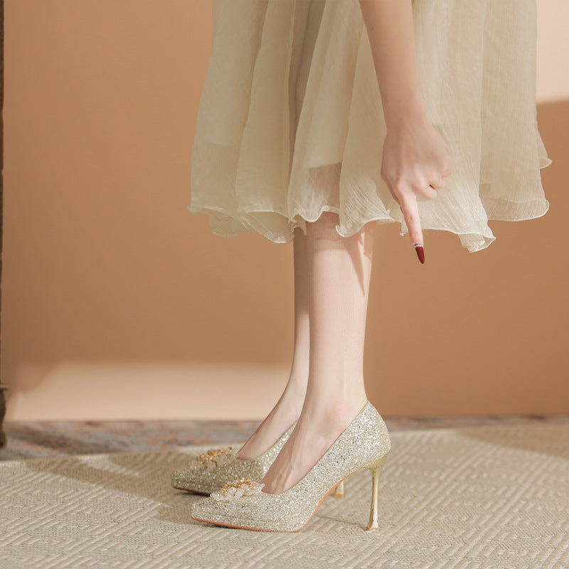 Women's Rhinestone Stiletto Wedding Waterproof Platform High Bride Women's Shoes