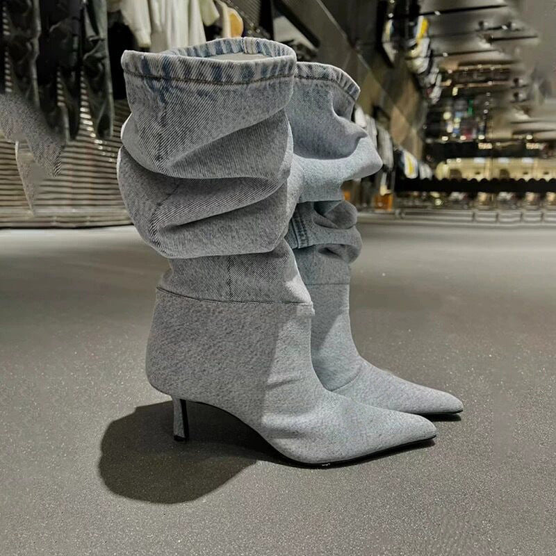 Below The Knee Pleated Pile Style Women's Fashion Shoes
