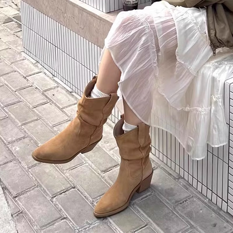 Style Ankle Retro Western Knight V Women's Leather Boots