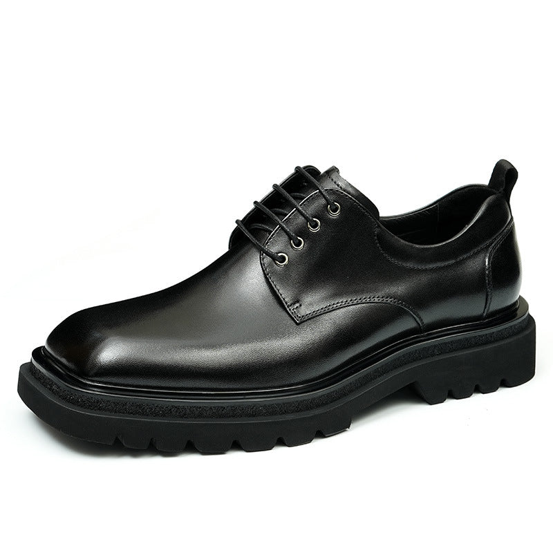 Men's Big Head Genuine Formal Business Square Toe Platform British Increased Men's Casual Leather Shoes