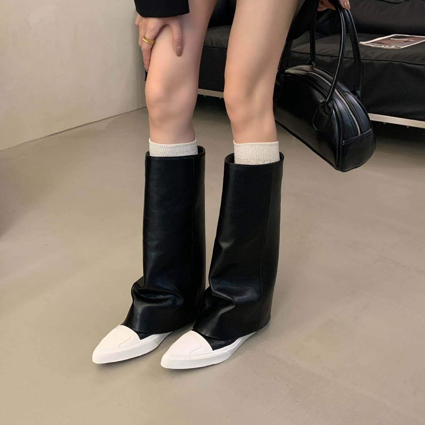 Flat Bottom Slip On High Fashion Pants Tube Women's Leather Boots