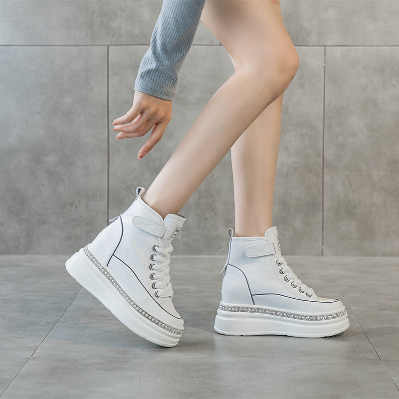 Women's Height Increasing Insole High Top White Women's Casual Shoes