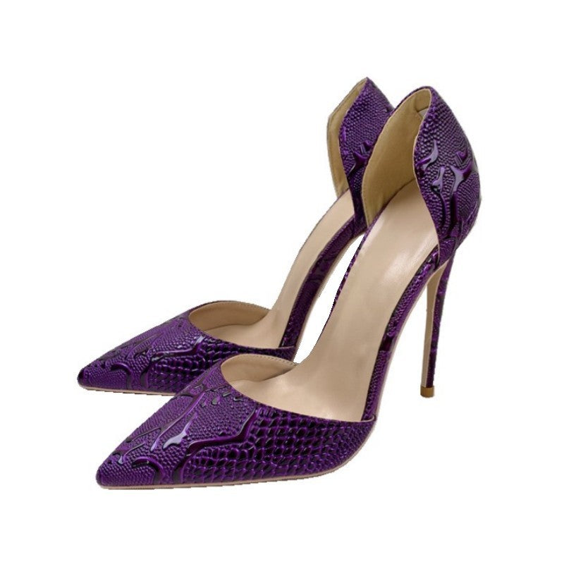 Women's Purple Embossed Pointed Toe Shallow Mouth Sandals