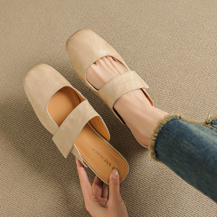 Temperament Square Toe Bottom Closed Half Outer Wear Flat Slippers