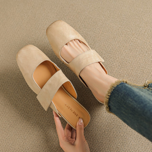 Temperament Square Toe Bottom Closed Half Outer Wear Flat Slippers