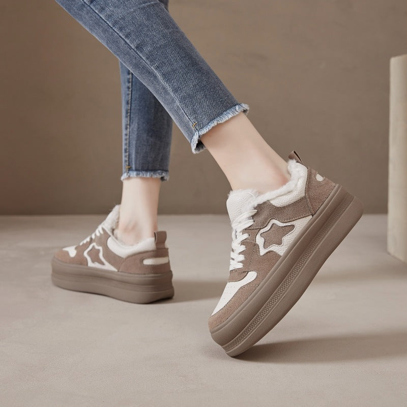 Women's Warm White Genuine Winter Korean Style Casual Shoes