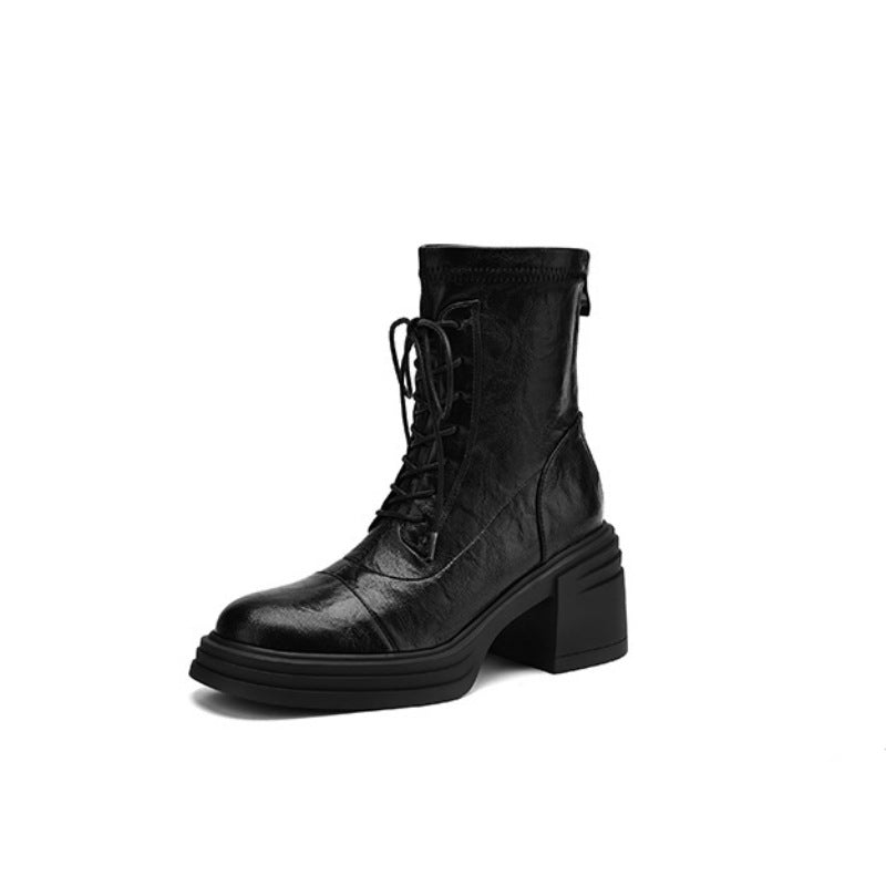 Women's Wear Town Store Treasure High Stretch British Martin Lace Up Women's Leather Boots