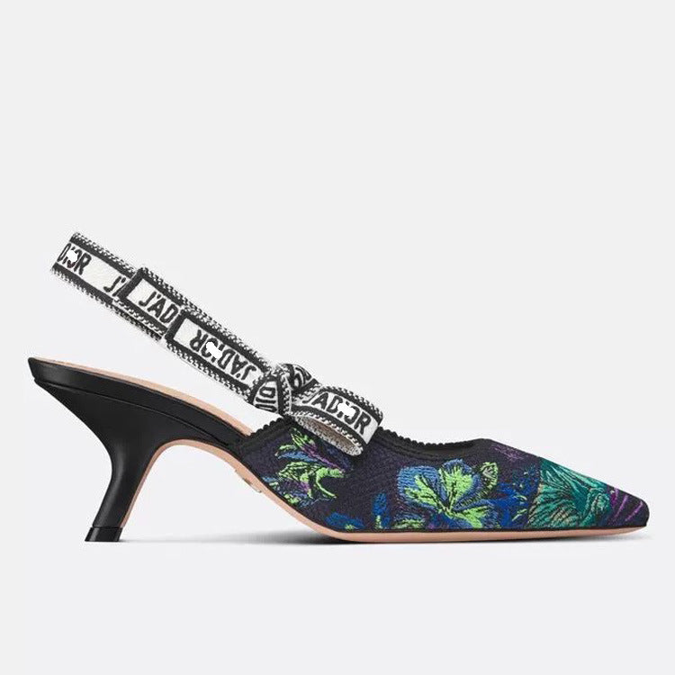 Tiger Embroidered Summer Bow Cat Closed Toe High Heeled Sandals