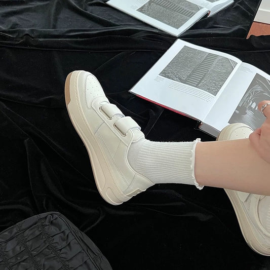 Women's Platform Height Increasing Velcro Smiley Face White Sports Women's Board Shoes