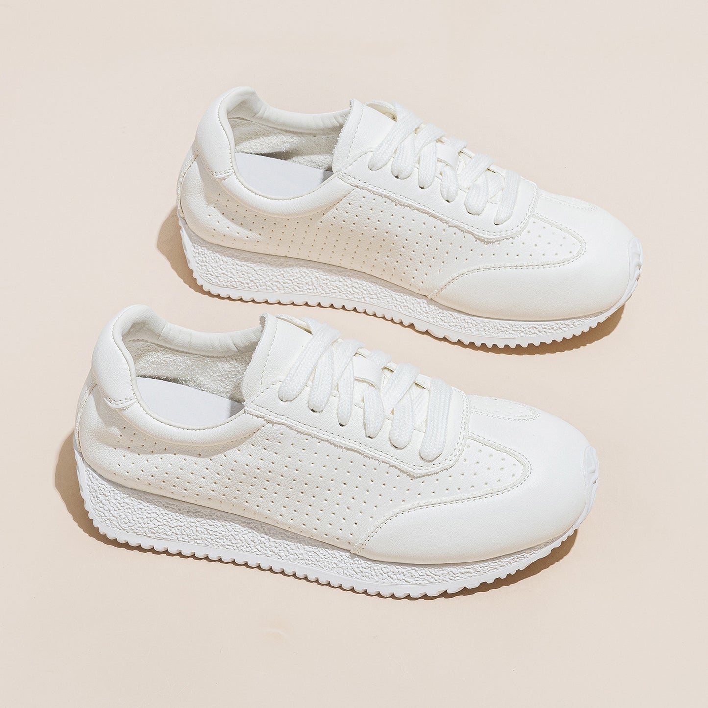 Women's White Summer First Layer Cowhide Platform Sneakers