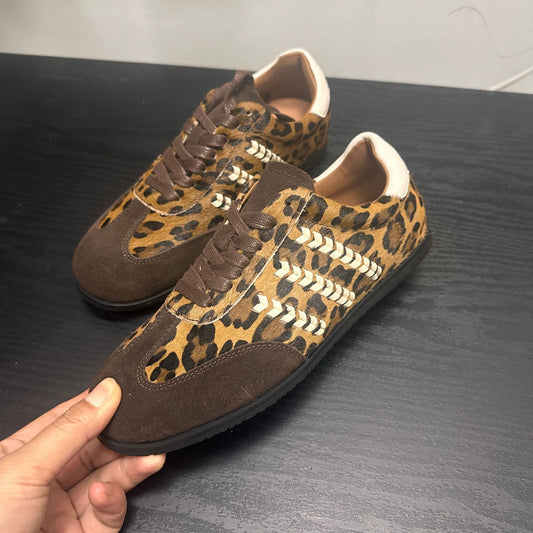 Women's Flat Leopard Print Horse Fur Training Retro British Style Sports Women's Casual Shoes