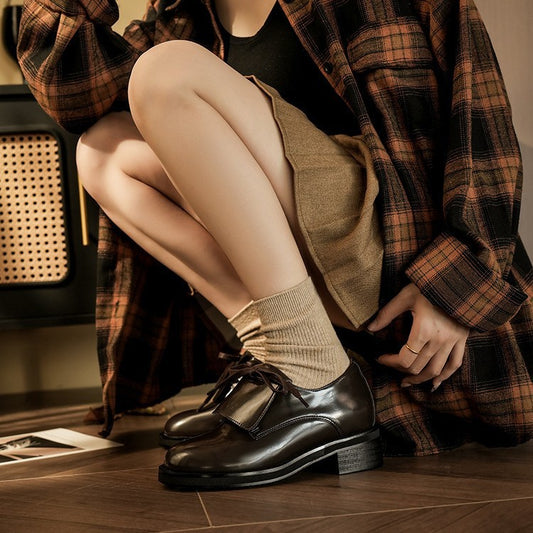 Women's Head Lace Up Chunky British Style Casual Shoes