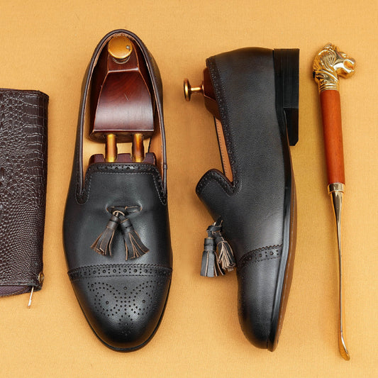 Men's Non-british Style Carving Business Slip-on Tassel Loafers