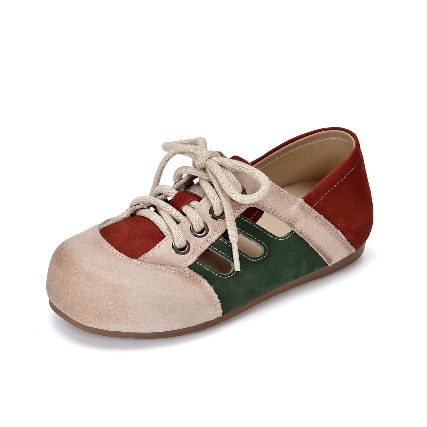 Women's Ugly Cute Color Matching Hollow Out Genuine Leather Shoes