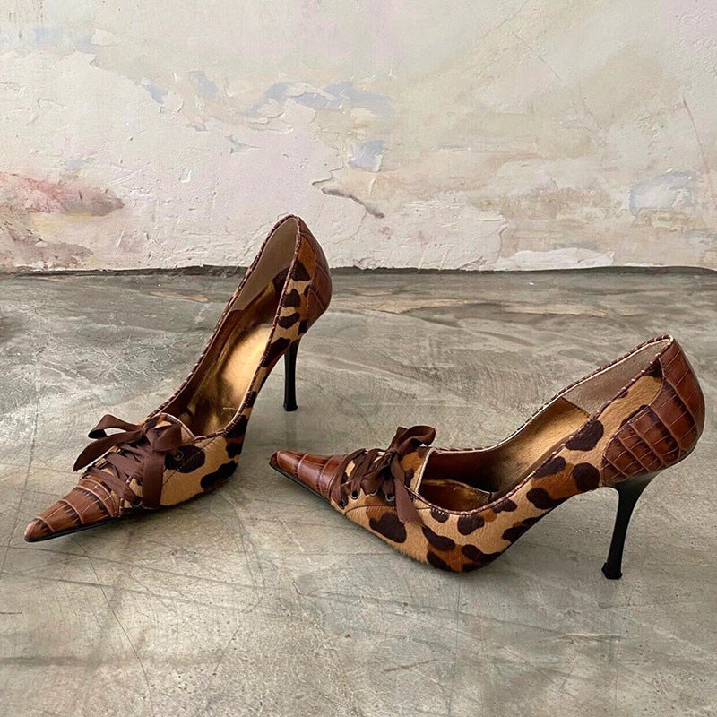 Women's Pointed Stiletto High Niche Leopard Print Heels