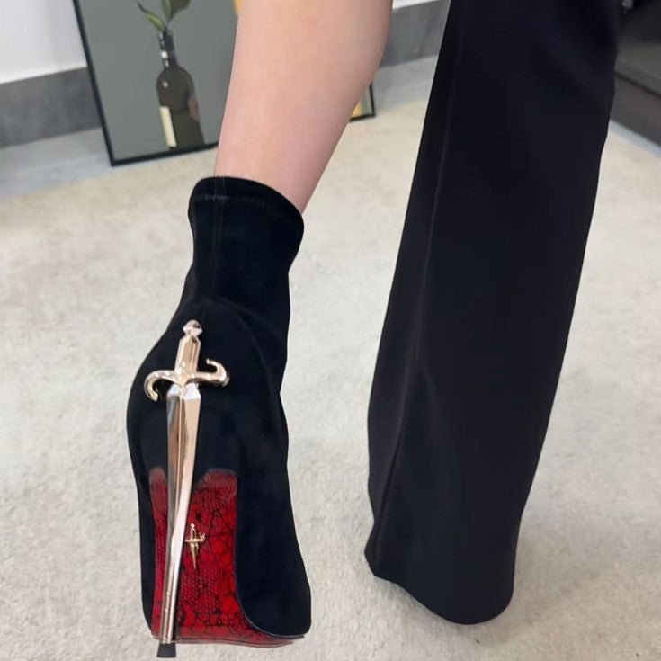 Like Woman Style Big Female Lord Golden Dagger Truncheon Booties Boots