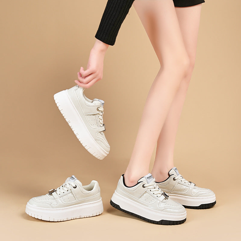 Burst Crack Cowhide Platform Board Spring Casual Shoes