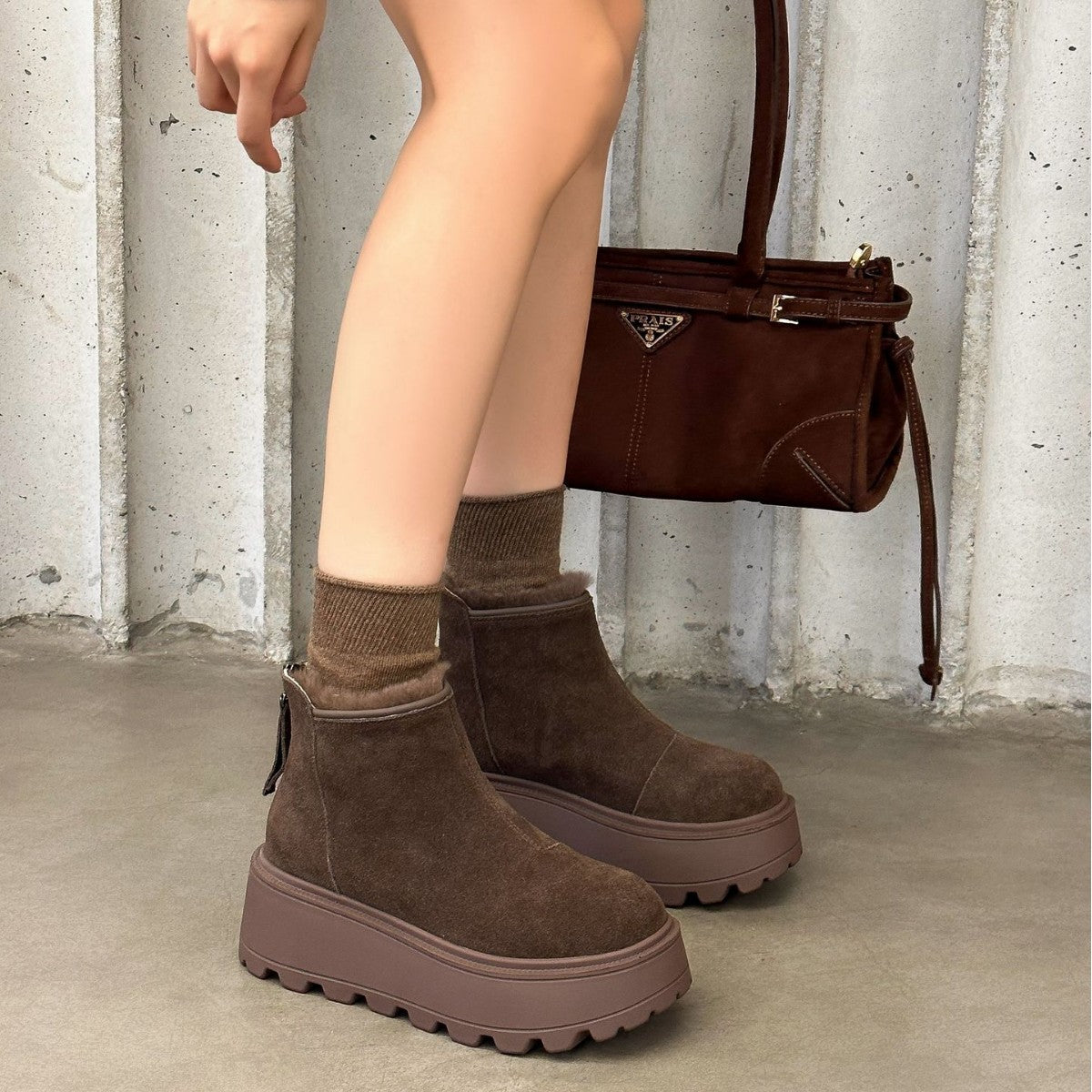 Women's Suede Short Martin Thick Bottom Elevator Snow Boots