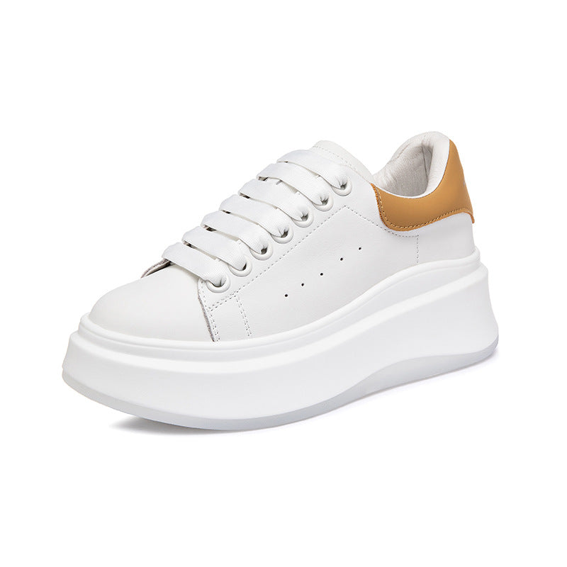Women's White Spring Platform Height Increasing Muffin Women's Board Shoes