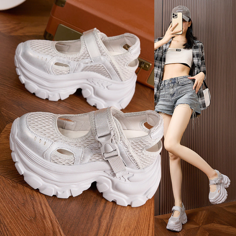 Women's Platform Dad Hole Breathable Height Increasing Sneakers