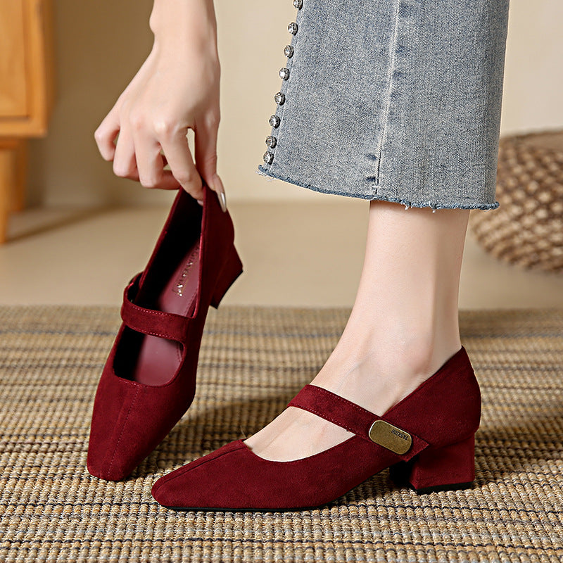 Suede Strap Mary Jane Autumn Square Women's Shoes