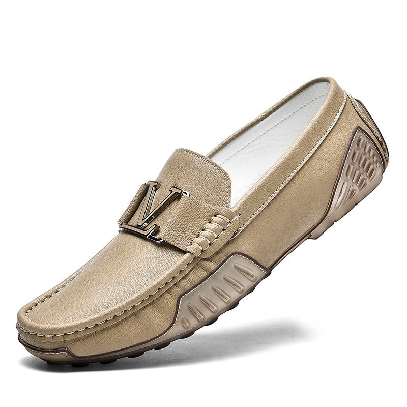 Men's Broadcast Real With Fleece Lining Trendy Cowhide Slip-on Driving Plus Leather Shoes