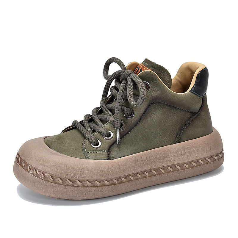 Women's Autumn Thick Bottom Vintage Skateboard First Layer Cowhide Boots