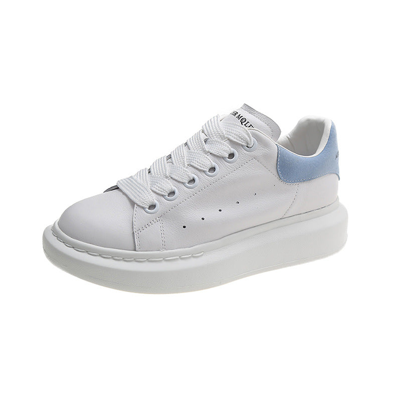 Women's & Men's First Layer Cowhide Easy Wear Spring Platform Lace Up Round Men's Shoes