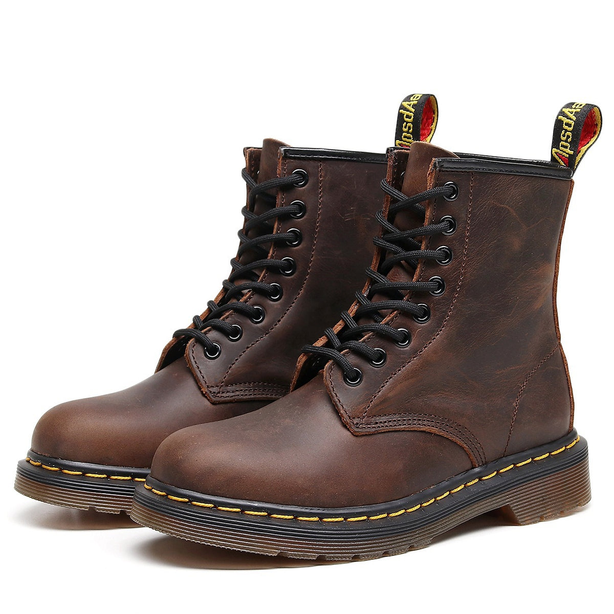 Women's & Men's Crazy Horse Brown Motorcycle Classic Retro Women's Leather Boots