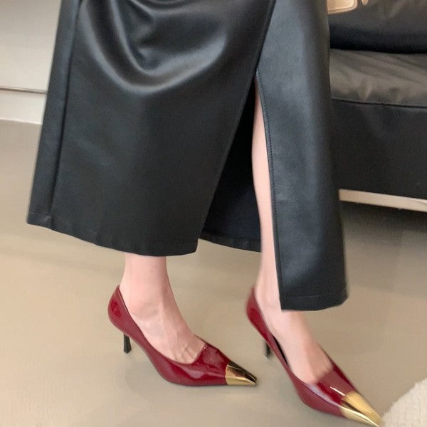 Women's Metal Square Toe Low-cut Stiletto Single-layer Platform Sandals