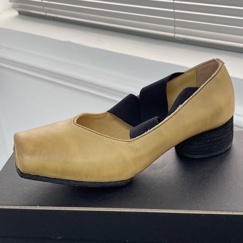 Women's Ballet Vintage Mary Cross Strap Distressed Pumps Women's Fashion Shoes