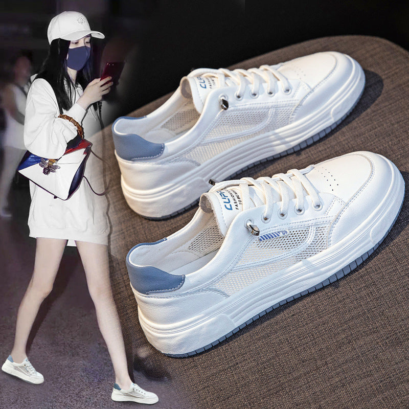 Women's Breathable White Hollow Mesh Surface Thin Pumps Platform Sneakers