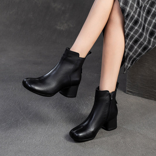 Women's First Layer Cowhide Retro Short Simple Boots