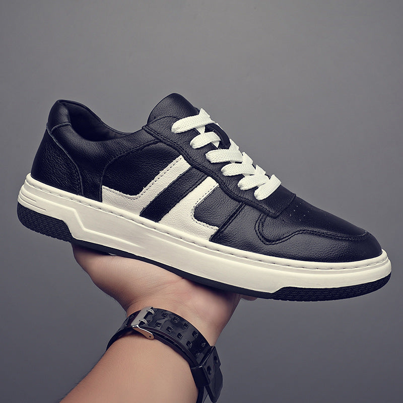 Men's First Layer Cowhide Breathable Black Trend Men's Board Shoes