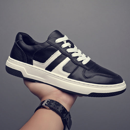 Men's First Layer Cowhide Breathable Black Trend Men's Board Shoes