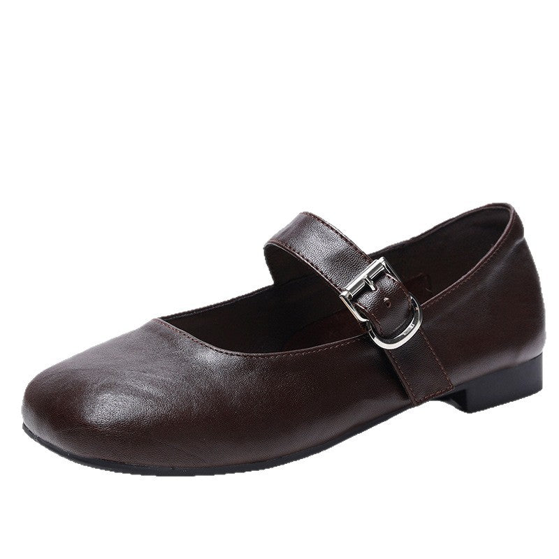 Authentic Square Toe Retro Flat French Style Temperament Commuting Women's Casual Shoes