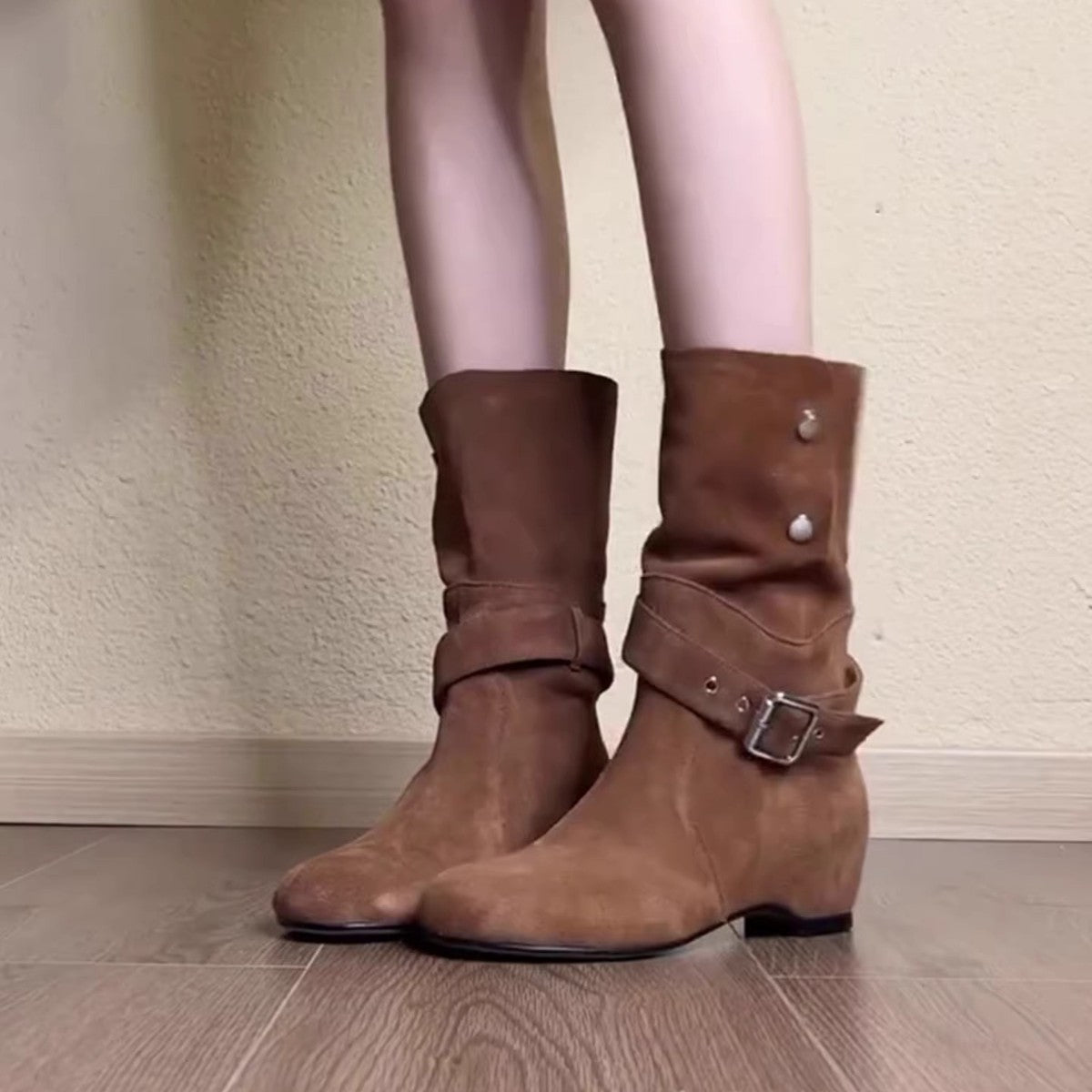 Women's Sheepskin Version Korean Style Fold Two Wear Western Boots