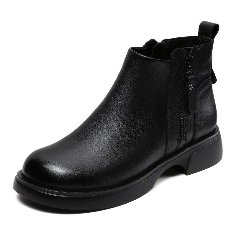 Women's Martin Side Zipper Autumn Flat Ankle Women's Leather Boots