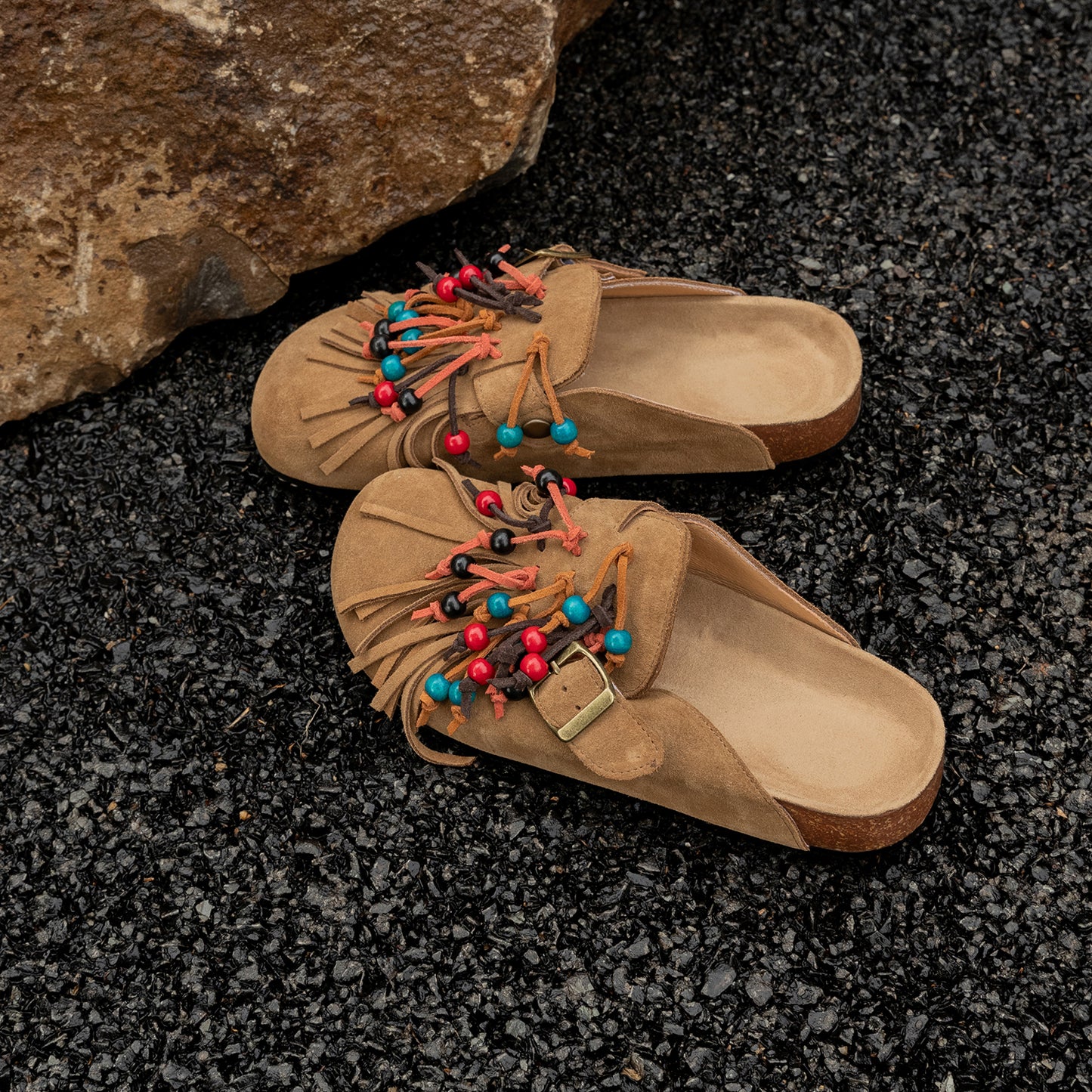 Women's Beaded Tassel Half Summer Soft Bottom Thick Flat Slippers