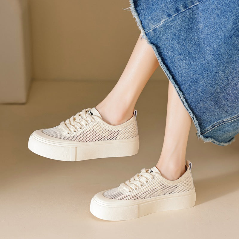 Mesh Surface White Breathable Biscuit Shape Summer Comfortable Casual Shoes