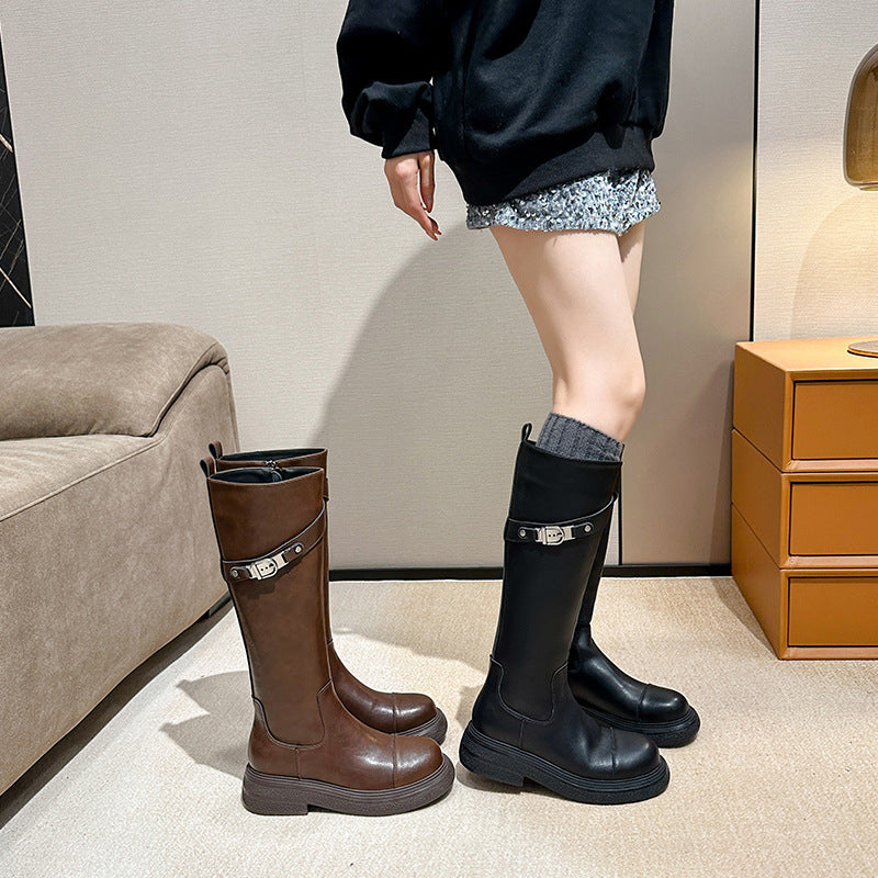 Women's Brown Knight High Below The Knee Women's Leather Boots