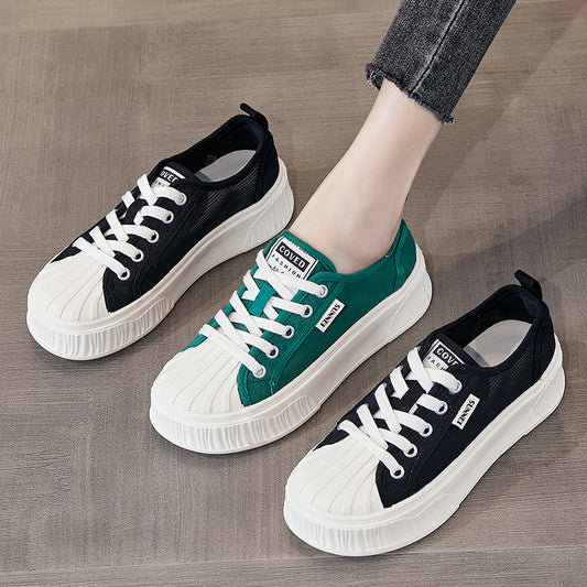 Women's Summer Breathable Shell Head White Mesh Casual Shoes