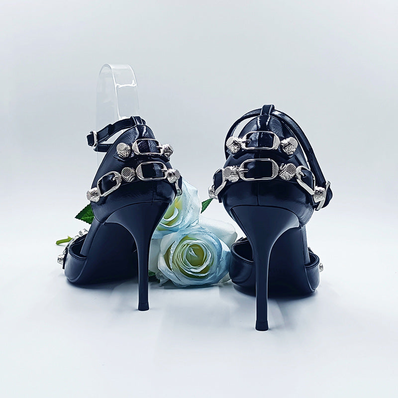 Women's Lens Rivet High Hollow Punk Stiletto Belt Women's Fashion Shoes