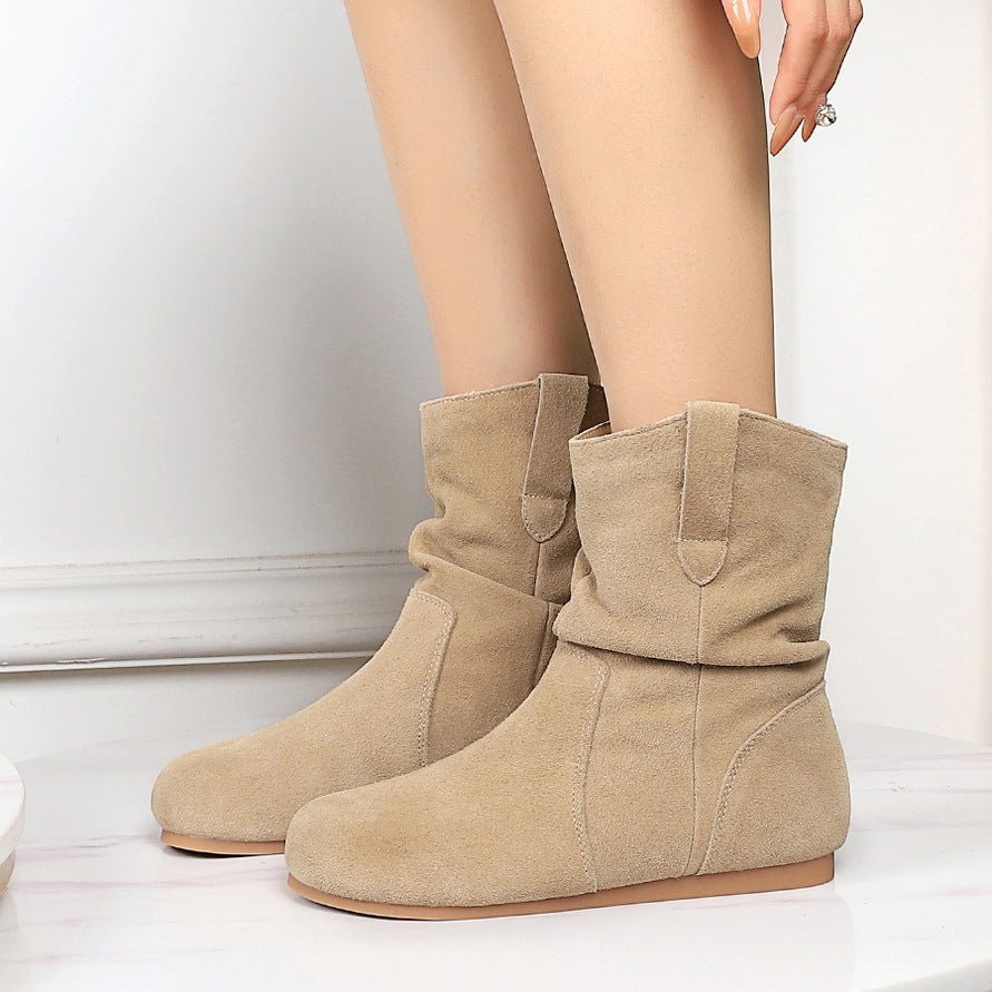 Women's Retro Ankle Matte Round Toe Short Boots