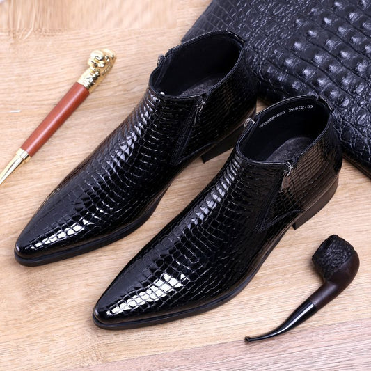 Men's Trendy Ankle European Version Pointed Plus Size Leather Shoes