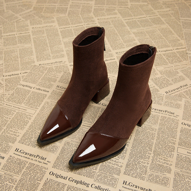 Women's Skinny Fashionable Booties Korean Style Ankle Women's Leather Boots